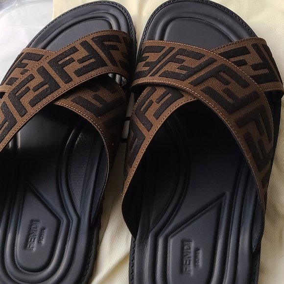 Fendi Brown Slide Sandals with Geometric Pattern - Picture 8 of 15